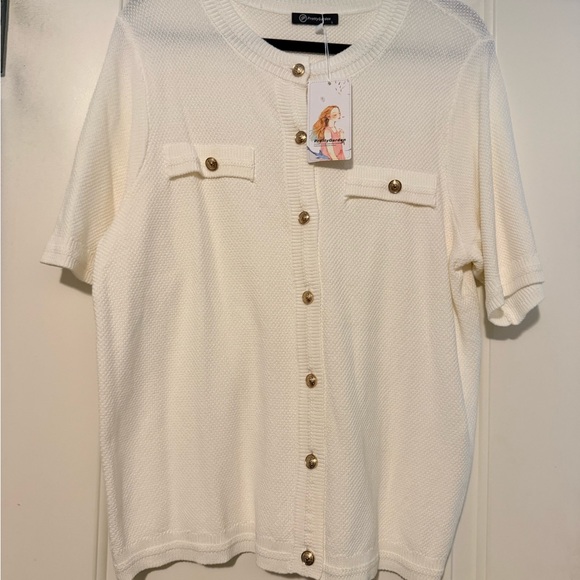 Cream Button-Up Knit Top - Picture 1 of 1